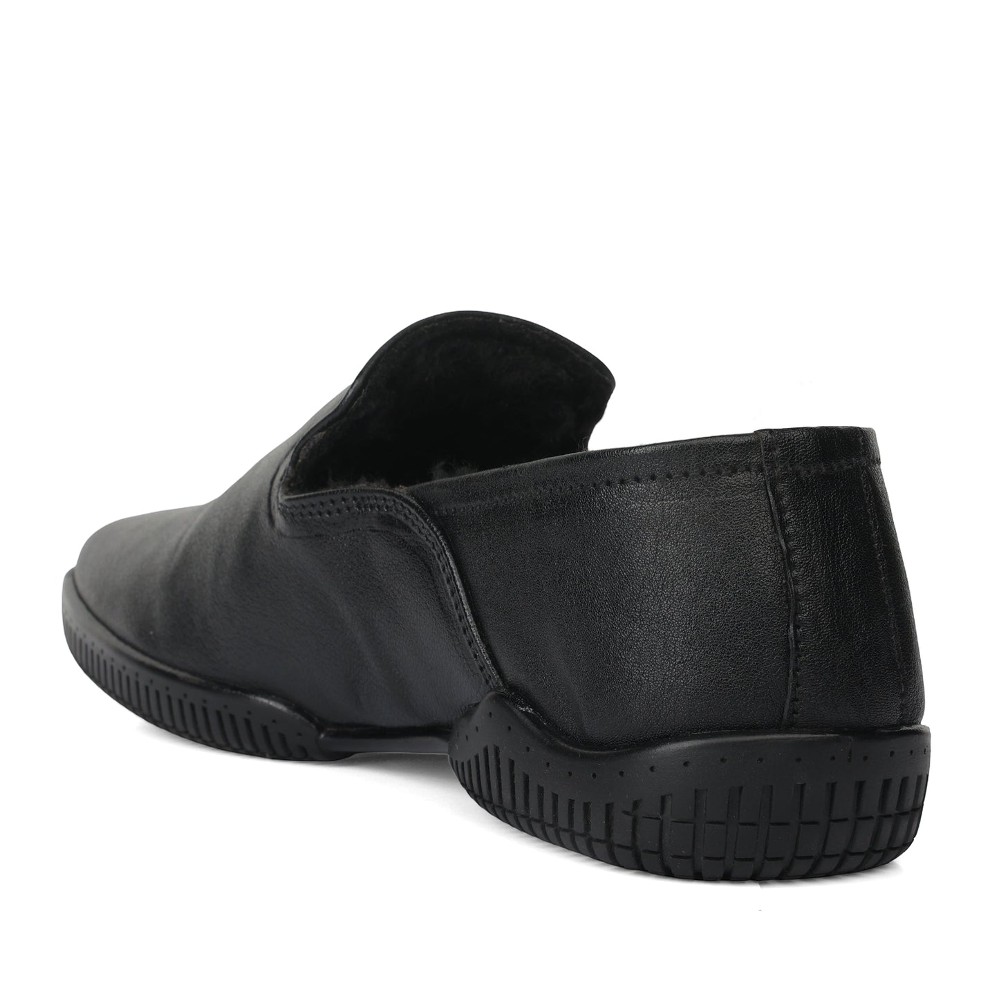 Moccasins : Black leather Moccasins with Memory foam footpad. Article : Flexi01-Black