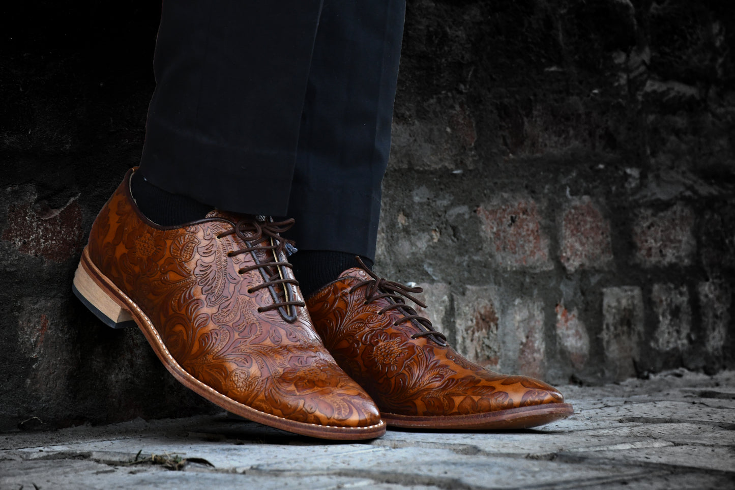Goodyear Welted Derby Shoes : Tan flora leather with Memory foam footpad.