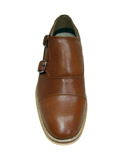 Monk Strap Shoes : Tan leather Monk Strap Oxford Shoes for men with Memory foam footpad. Article : HU113-Tan