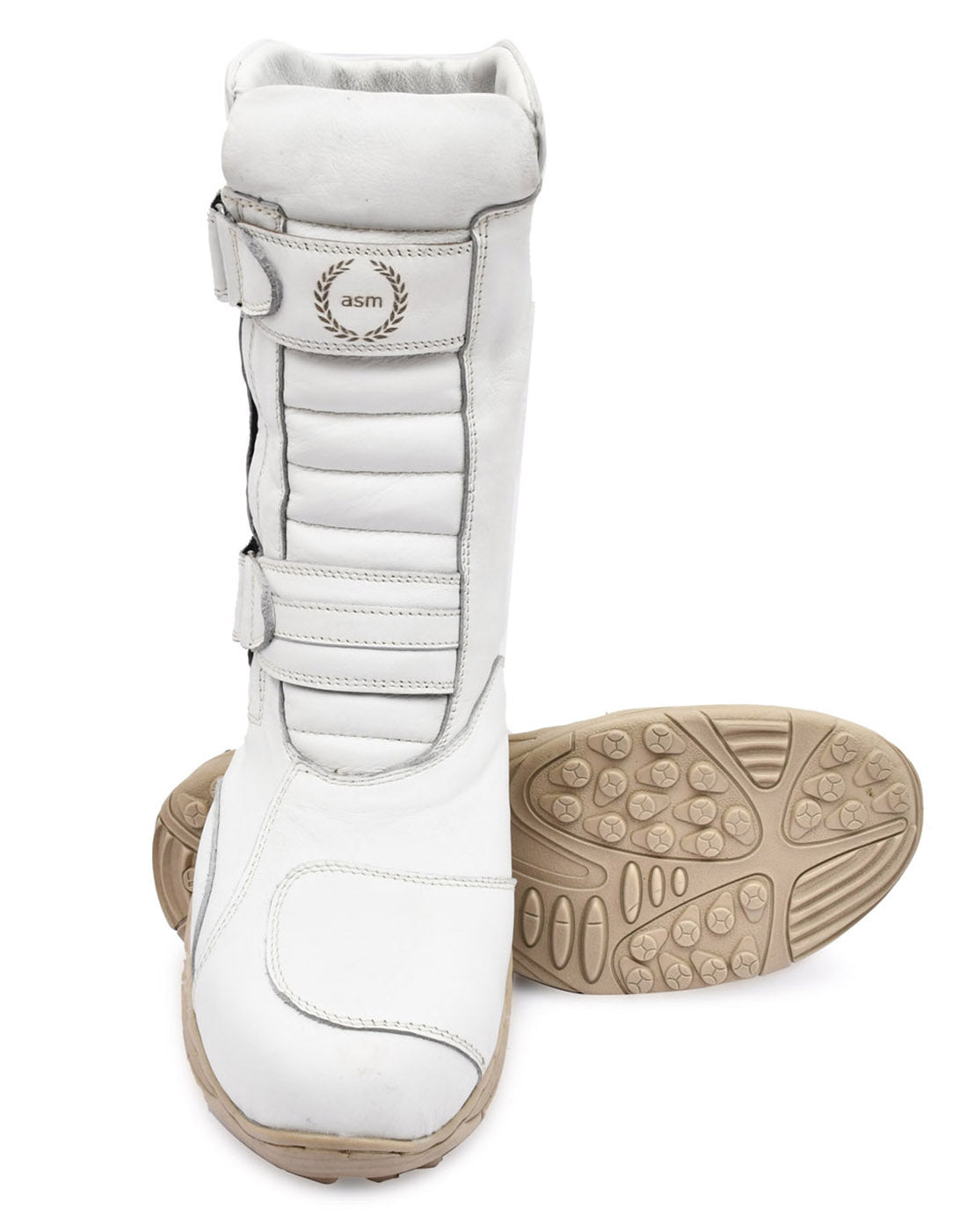 Biker Boots : Waterproof White leather Rider boots for bikers with Memory foam footpad.