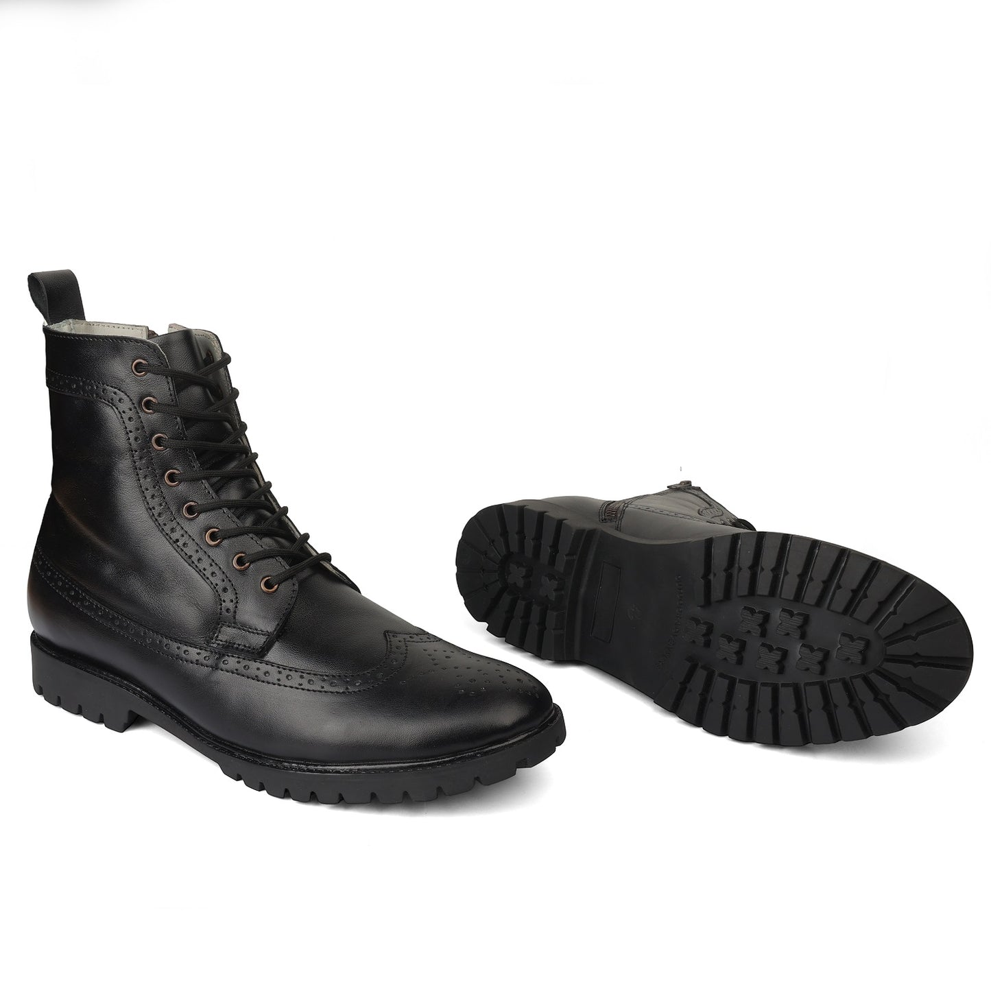 Elevator Boots : 3″Inches Hidden Height Increasing Black leather Brogue Shoes.