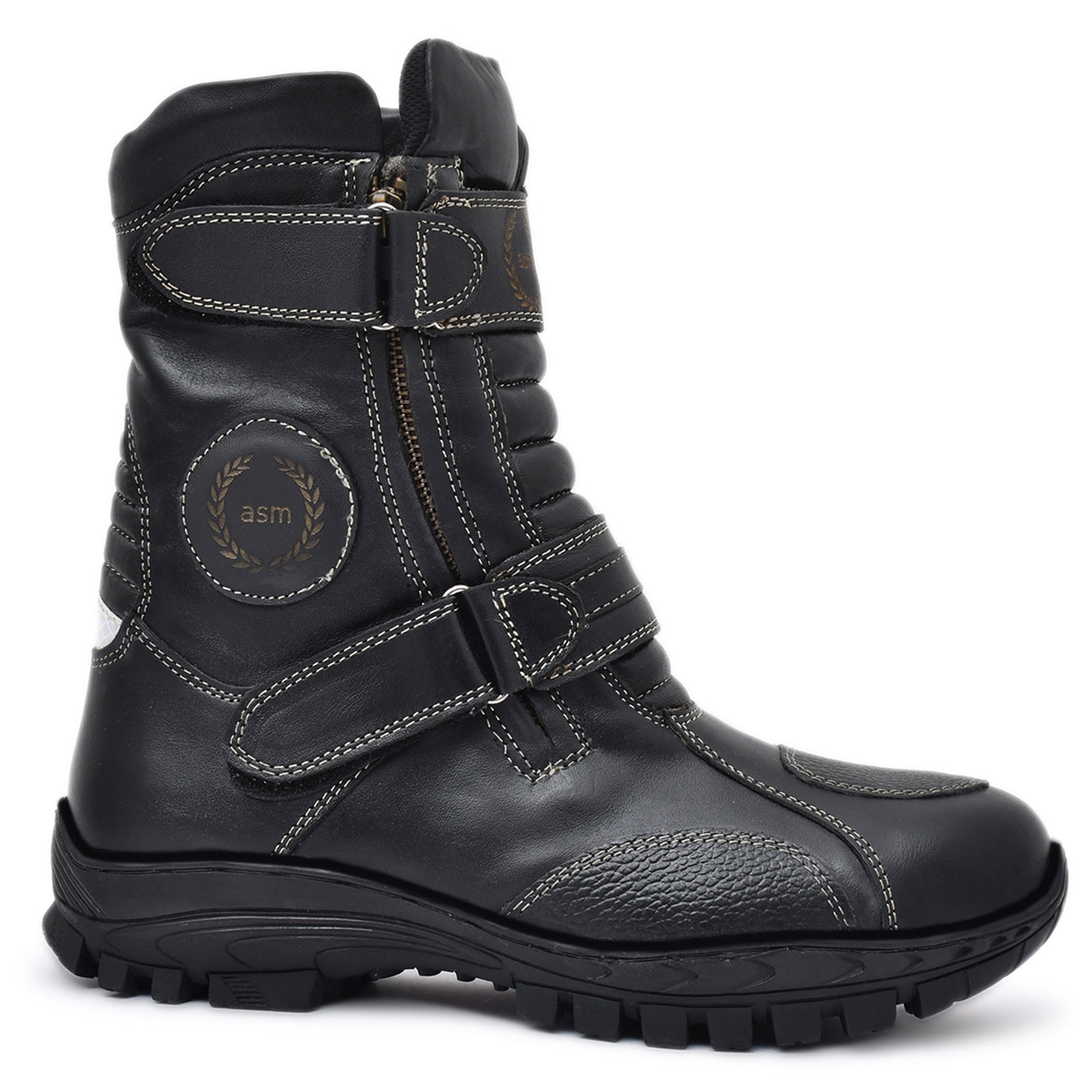 Waterproof Black Biker Boots: Durable Leather Rider Boots with Memory Foam Footpad