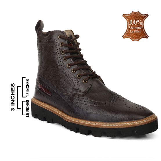 Elevator Shoes : 3″Inches Hidden Height Increasing Brown leather Brogue boots.