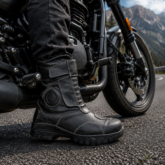 Biker Waterproof Leather Boots: Waterproof Black Leather Rider Boots with Memory Foam Footpad