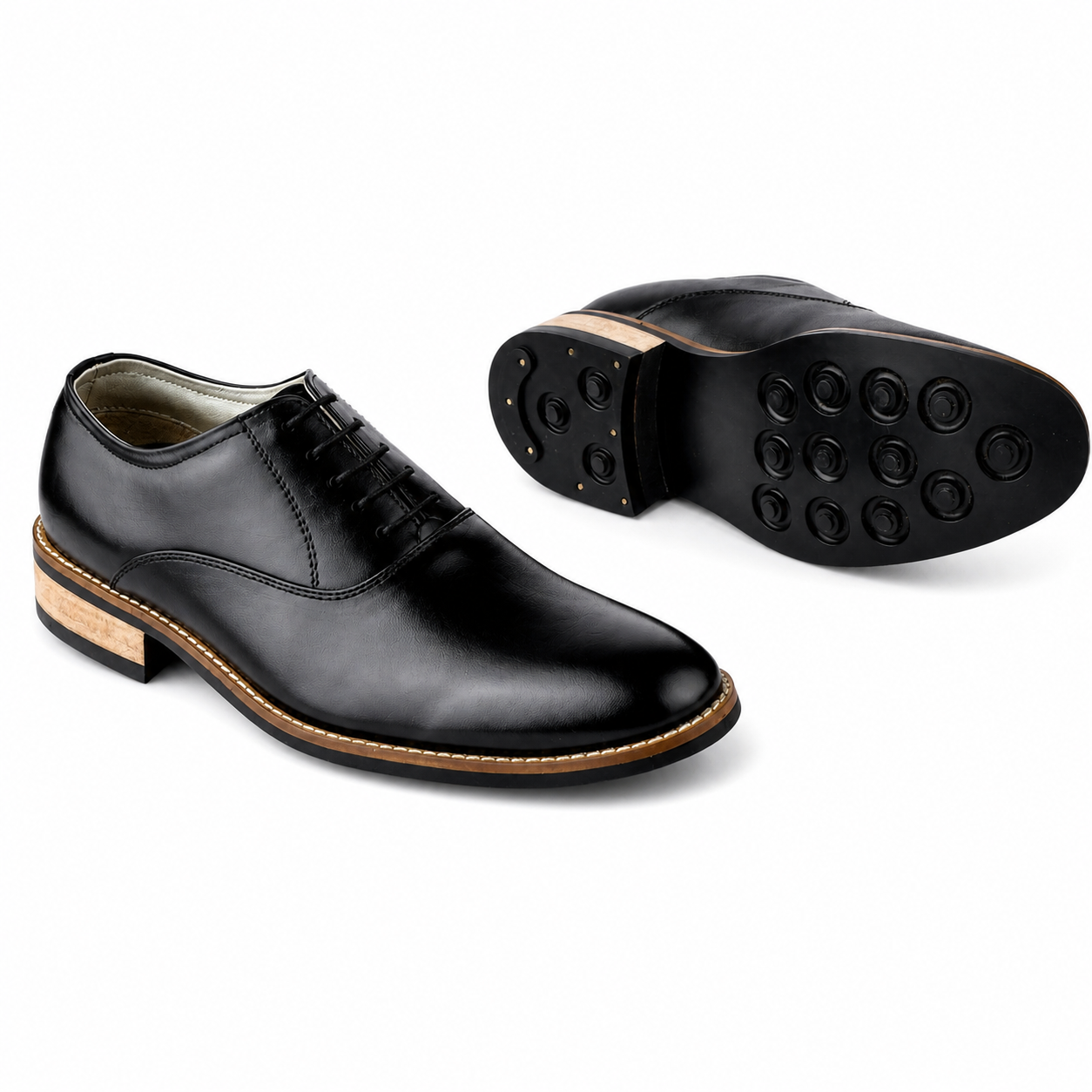 Handmade Derby Shoes : Black Grain leather with Rubber sole and Memory foam footpad. HR102-Blk - Agra Shoe Mart