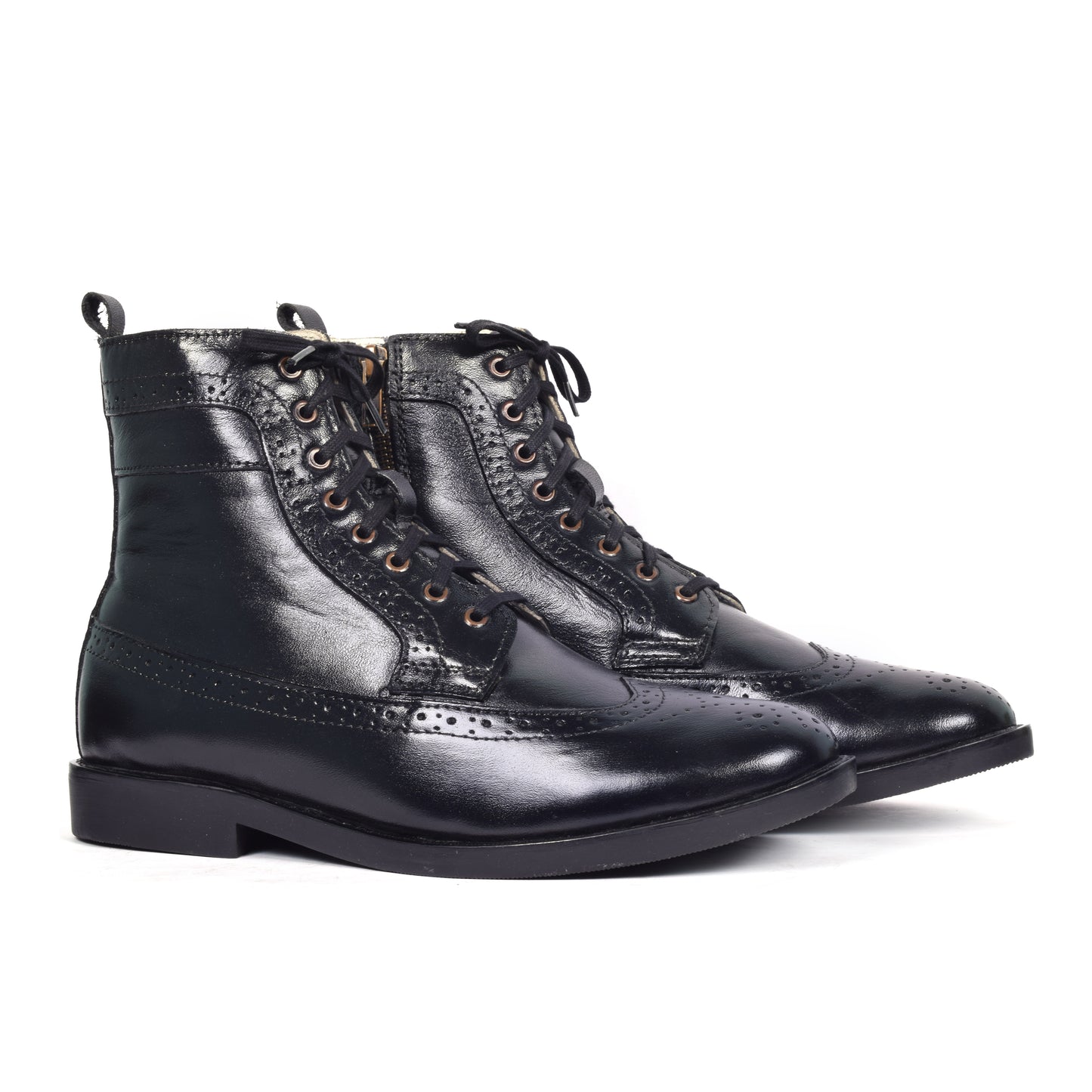 Brogue Boots : Genuine Black leather Brogue Boots with Memory foam footpad. Article :BB101-Black