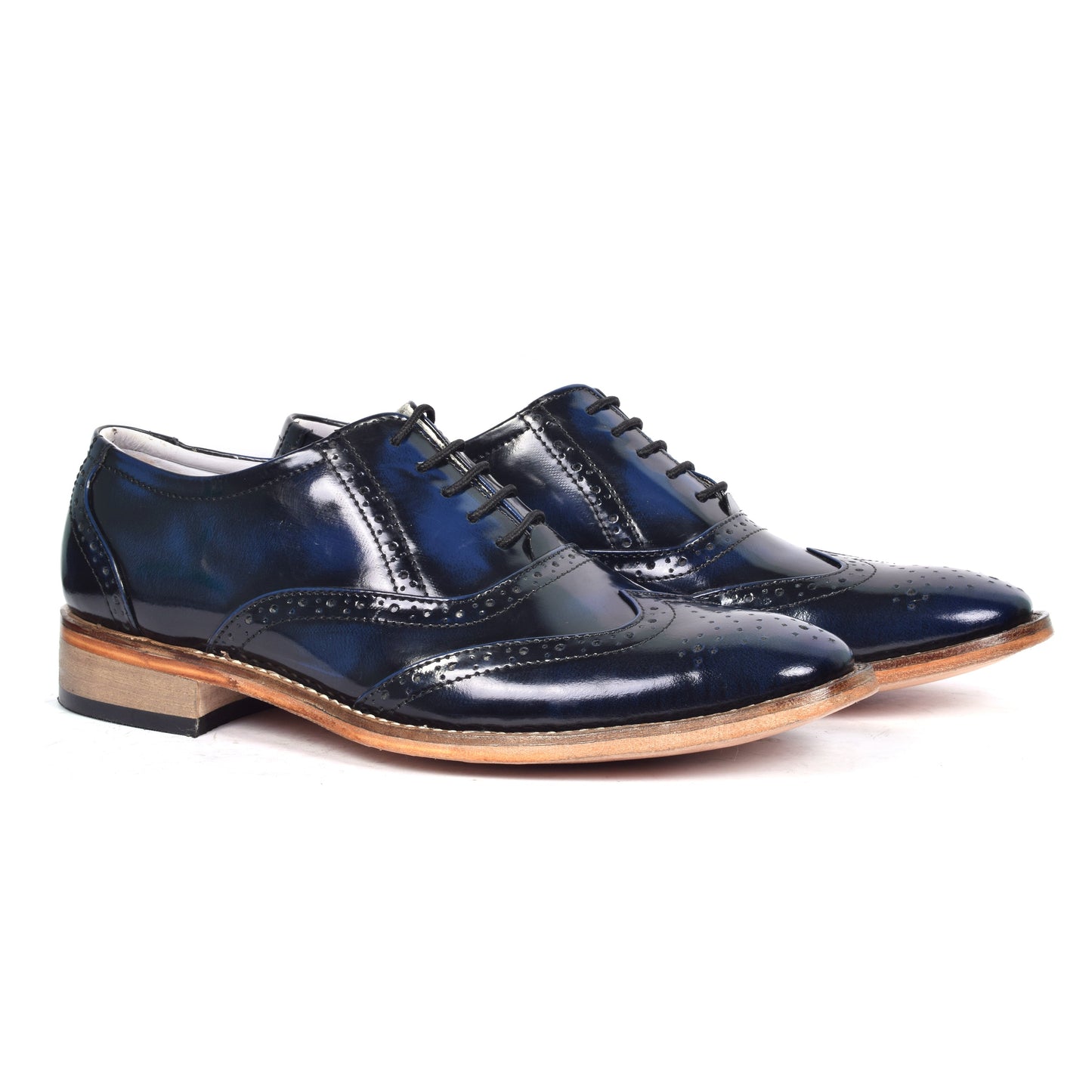 Goodyear Welted Brogue Shoes : Blue Brush off leather with Memory foam footpad.