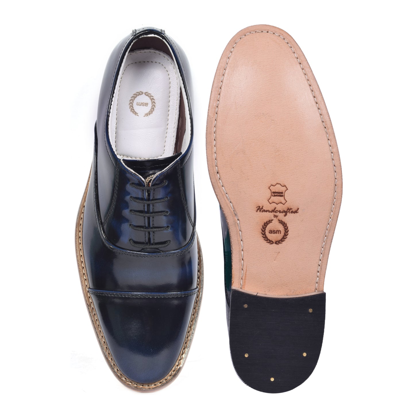 Goodyear Welted Oxford Shoes : Blue Brush off leather with Memory foam footpad.
