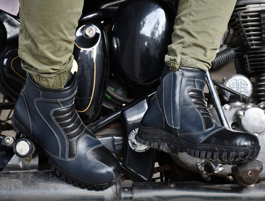 Biker Boots : Blue Rugged leather Rider boots for bikers with Steel toe.