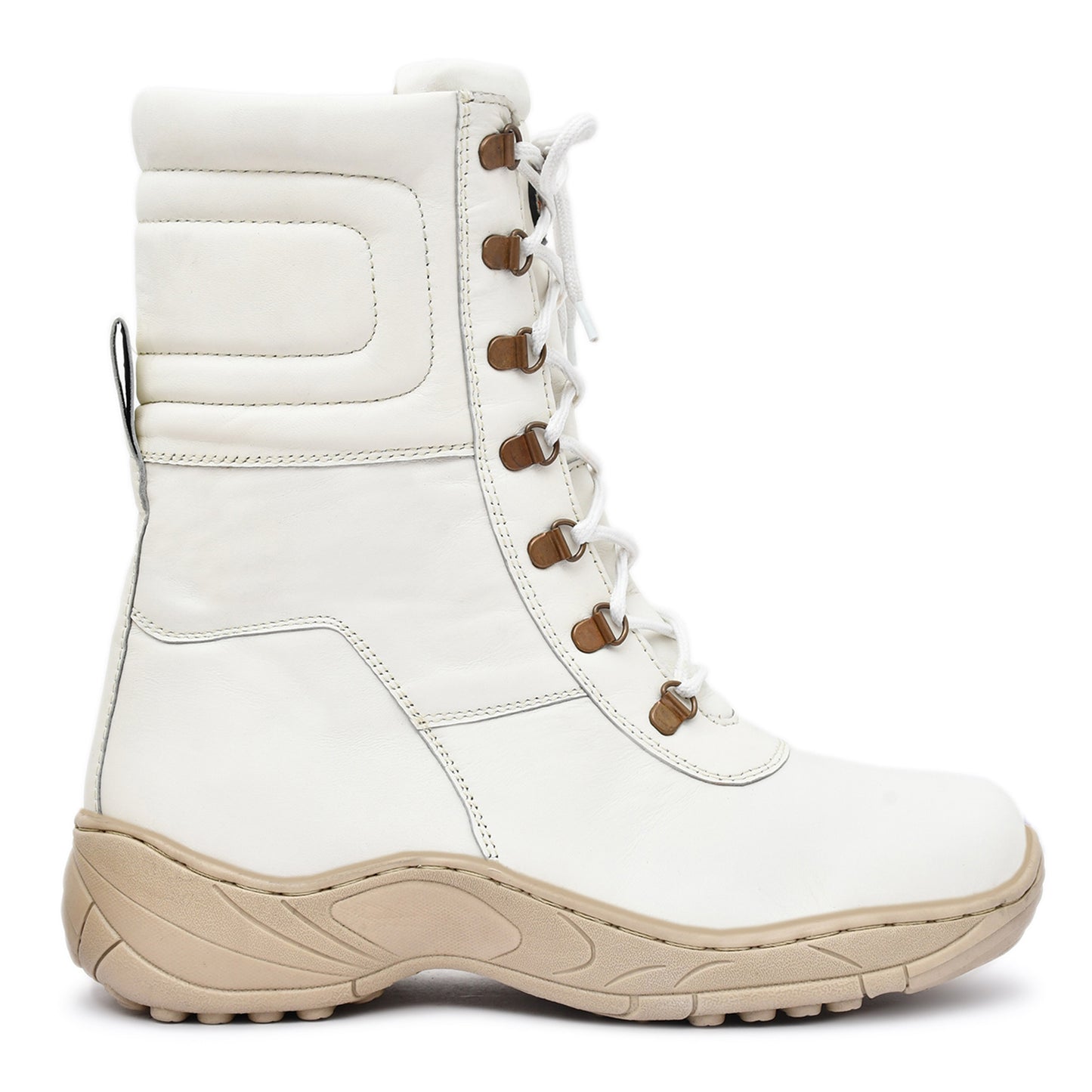 Snow Boots - White Leather Snow Boots with Fur & Memory Foam Footpad