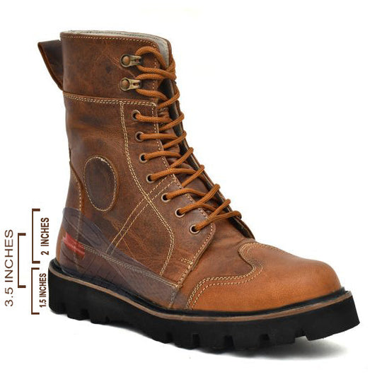 Elevator Boots : 3.5″ Inches Hidden Height Increasing Brown Rugged leather Boots.