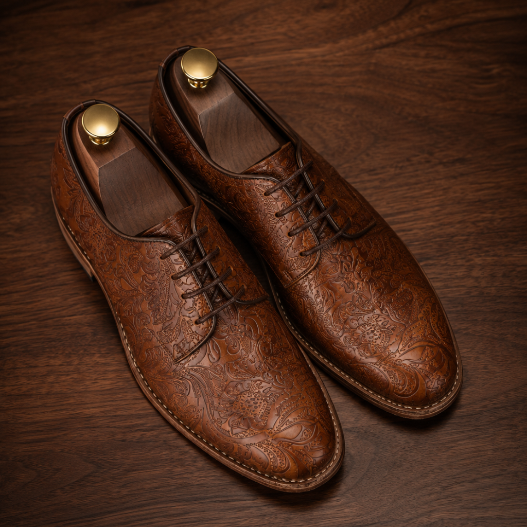 Goodyear Welted Derby Shoes by ASM : Tan flor-a leather with Memory foam footpad. HD201-c
