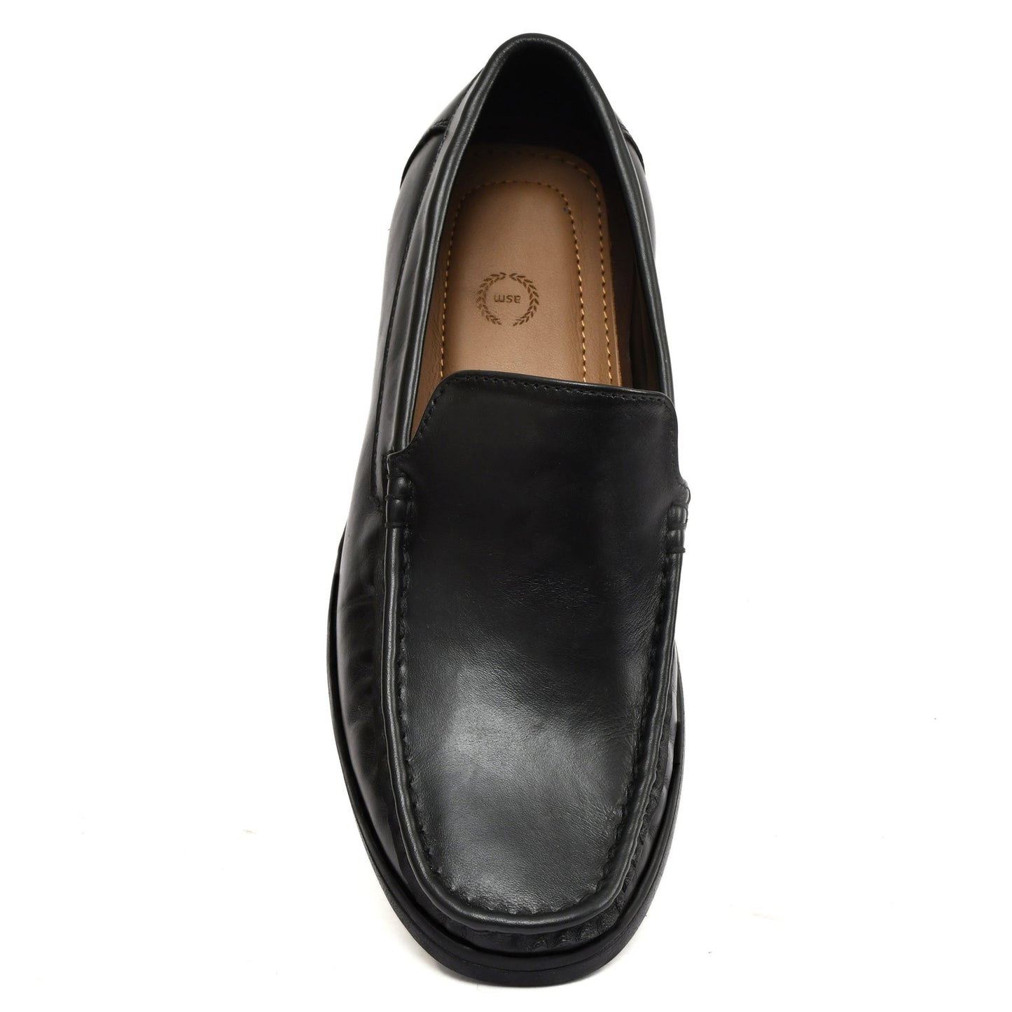 Moccasins : Black leather Moccasins with Memory foam footpad. Article : MS101-Black