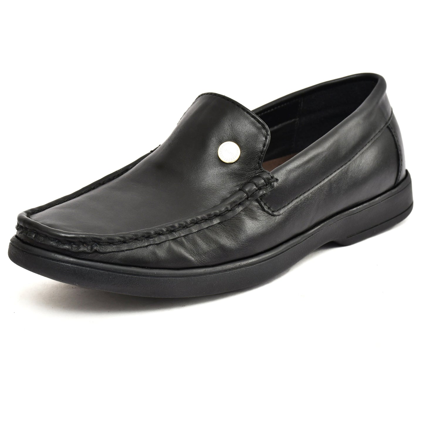 Moccasins : Black leather Moccasins with Memory foam footpad. Article : MS102-Black