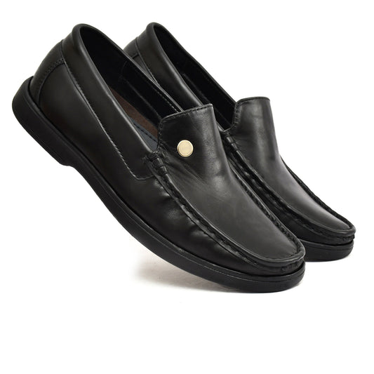 Moccasins : Black leather Moccasins with Memory foam footpad. Article : MS102-Black