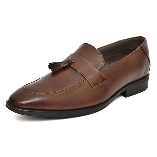 Penny loafers : Brown leather Penny loafer with Tassel & Memory foam footpad. Article : Al107T-Brown