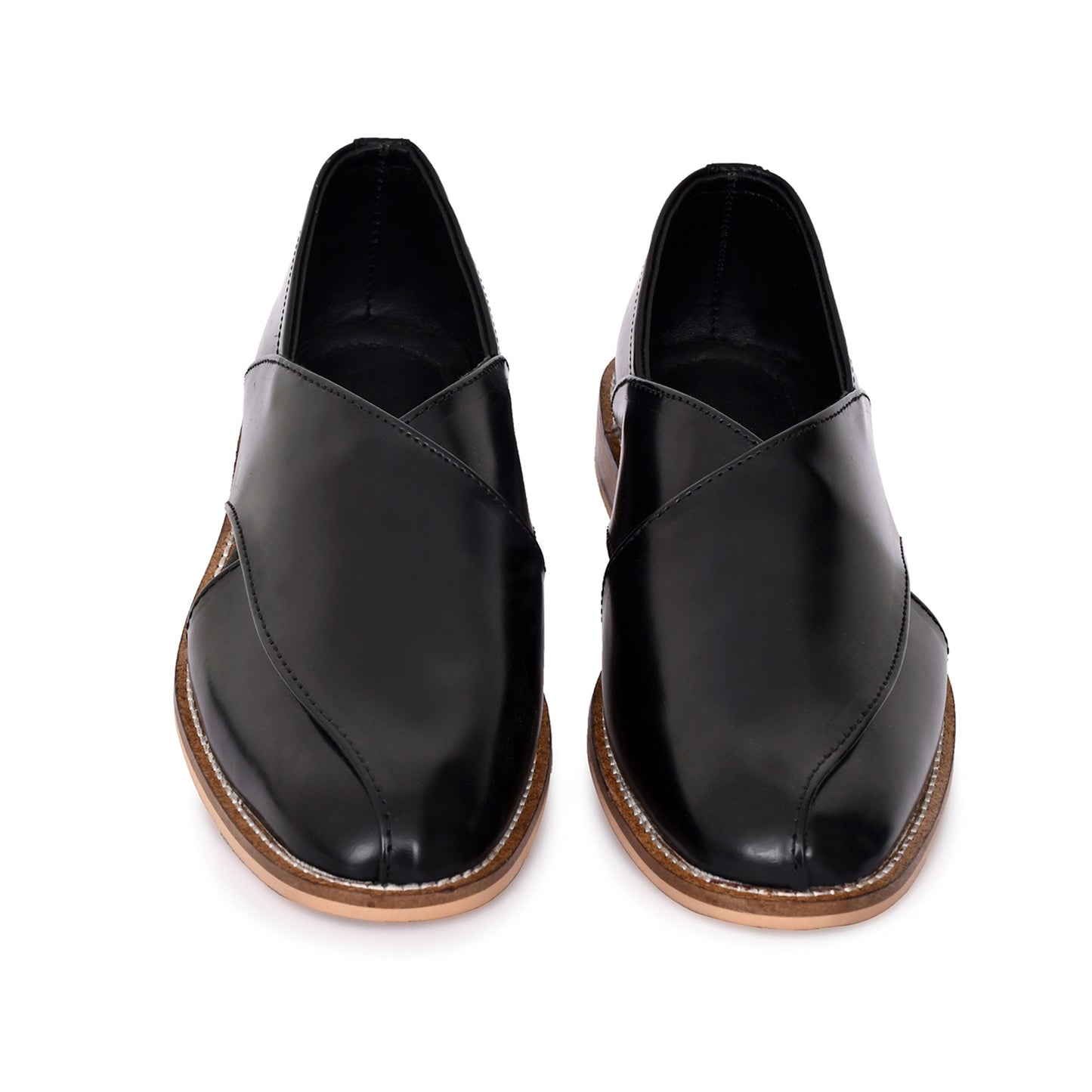 Peshawari : Black leather handmade Peshawari with Memory foam footpad. Article : Peshawari01