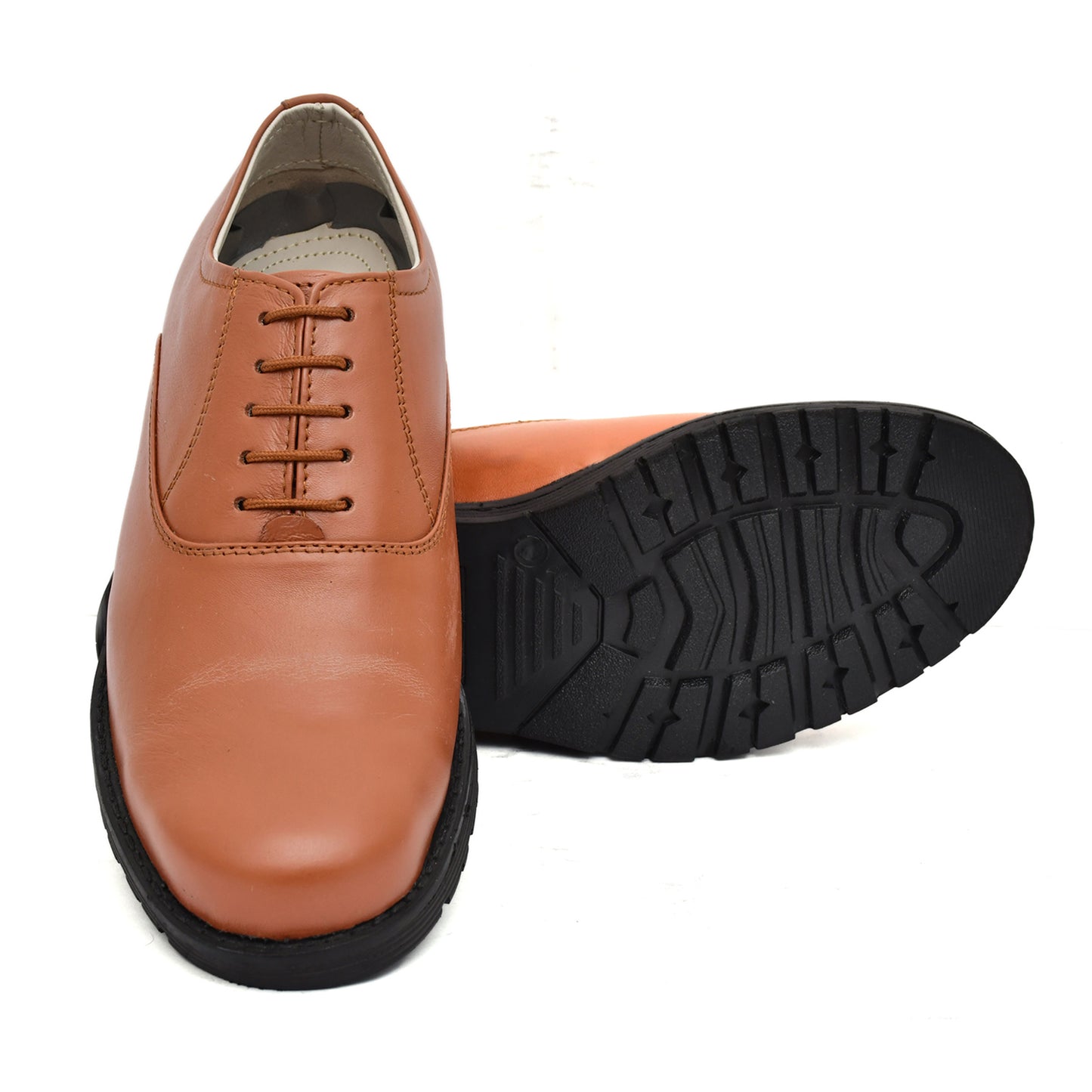 Police Derby Shoes : Genuine leather Police Uniform shoes with Memory foam footpad. Article-S102-PoliceTan