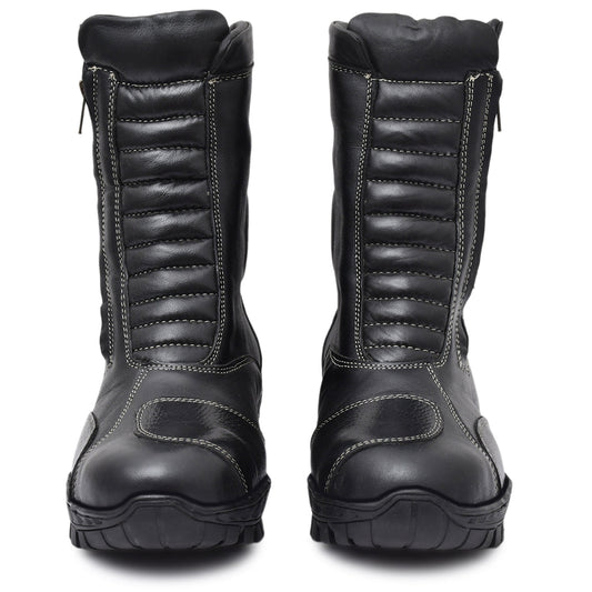 Biker Boots : Waterproof Black leather Rider boots for bikers with Memory foam footpad.