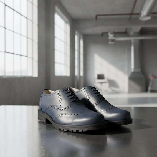 Safety Shoes : Industrial Safety Blue leather Brogue Shoes with Steel Toe & Memory foam footpad. Article : S101Blue