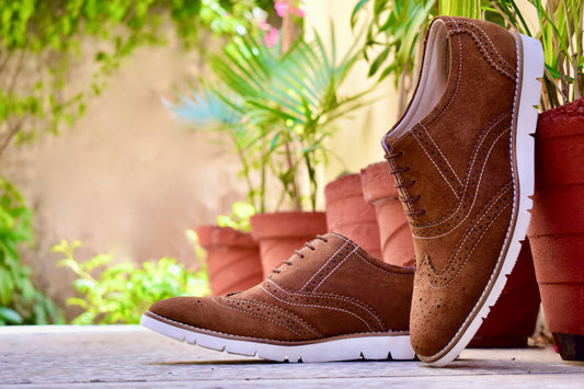 Sneakers : Dark Tan Suede leather Sneakers with Memory foam footpad. Article : SN30-DarkTan