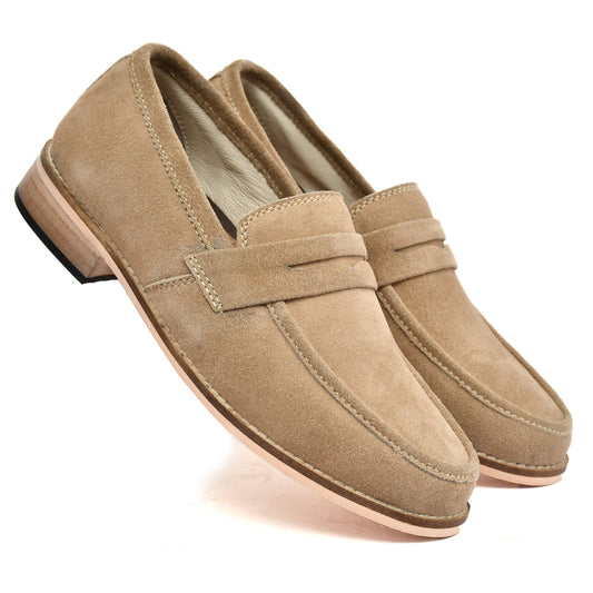 Moccasins : Light Brown Suede leather handmade Moccasins with Memory foam footpad. Article : HU003-LBrown