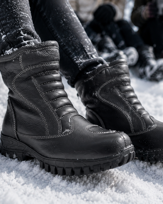 Snow Boots -Black Leather Snow Boots with Insulation, Fur & Memory Foam Footpad. WS709-Black
