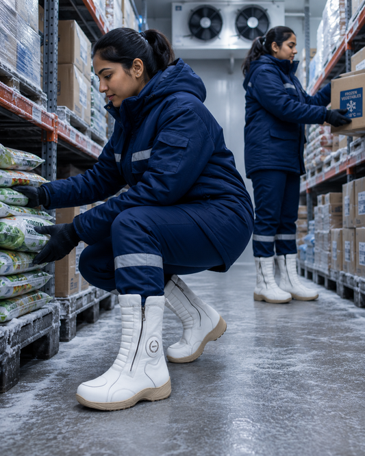 Insulated Freezer Boots for Cold Storage Warehouse Workers.