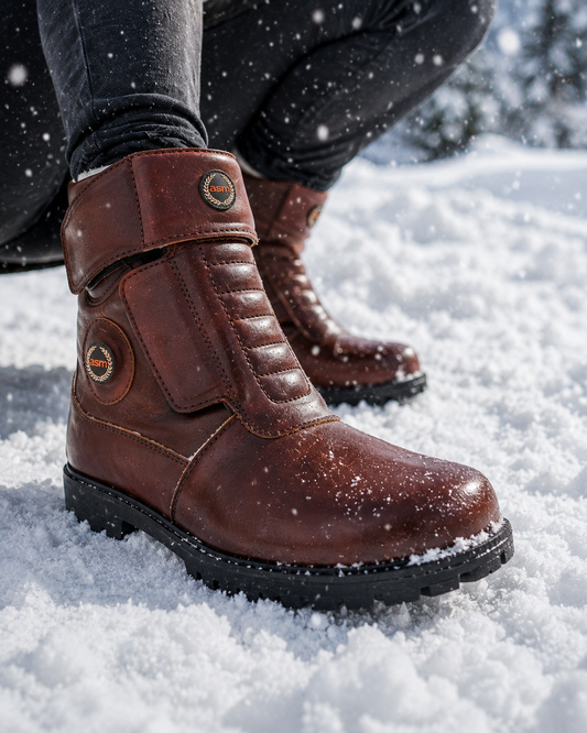 Snow Boots -Brown Leather Snow Boots with Insulation, Fur & Memory Foam Footpad. WS702ME-Brown