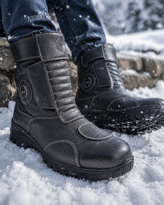Snow Boots -Black Leather Snow Boots with Insulation, Fur & Memory Foam Footpad. WS710-Black