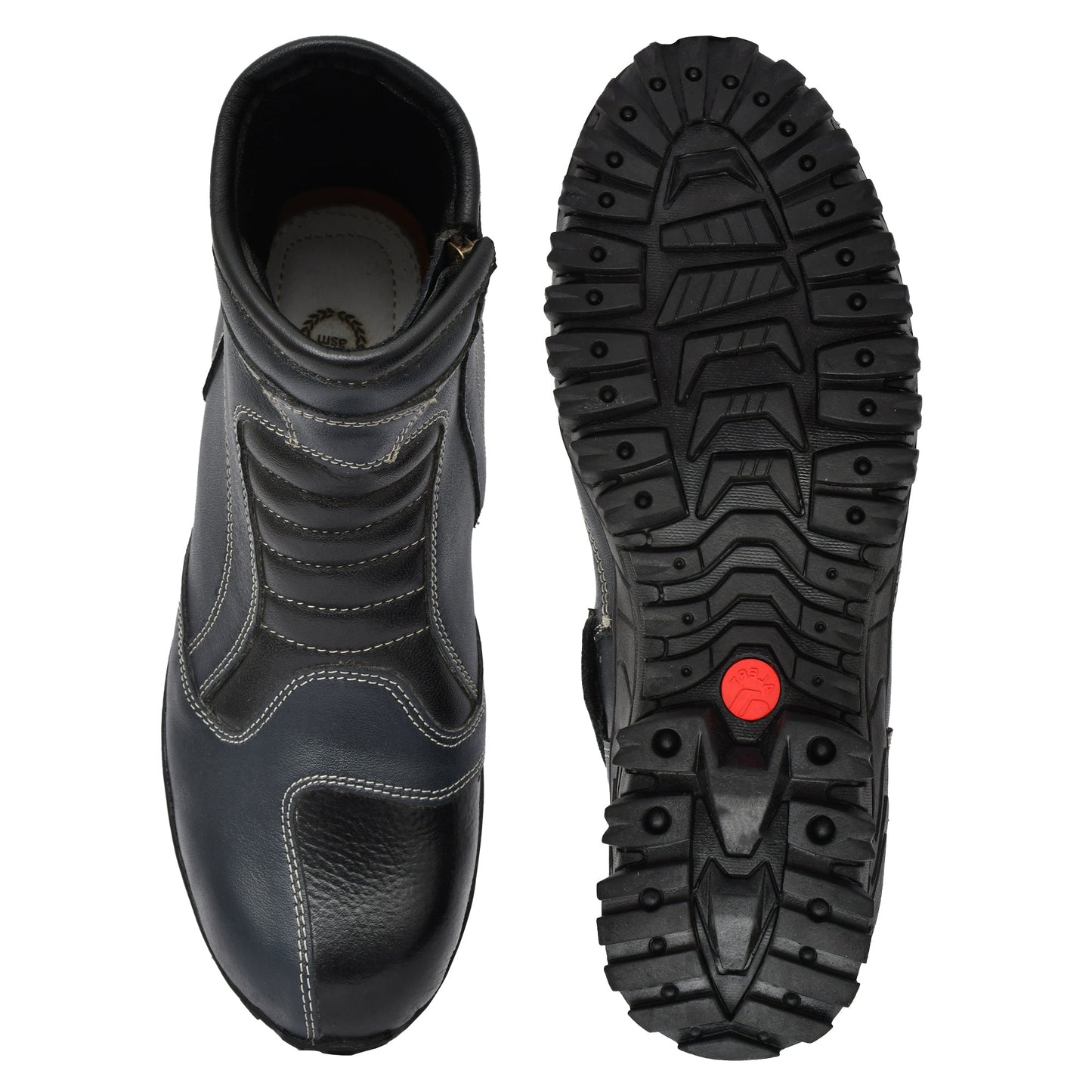 Biker Boots : Blue & Black leather Rider boots for bikers with Steel toe.