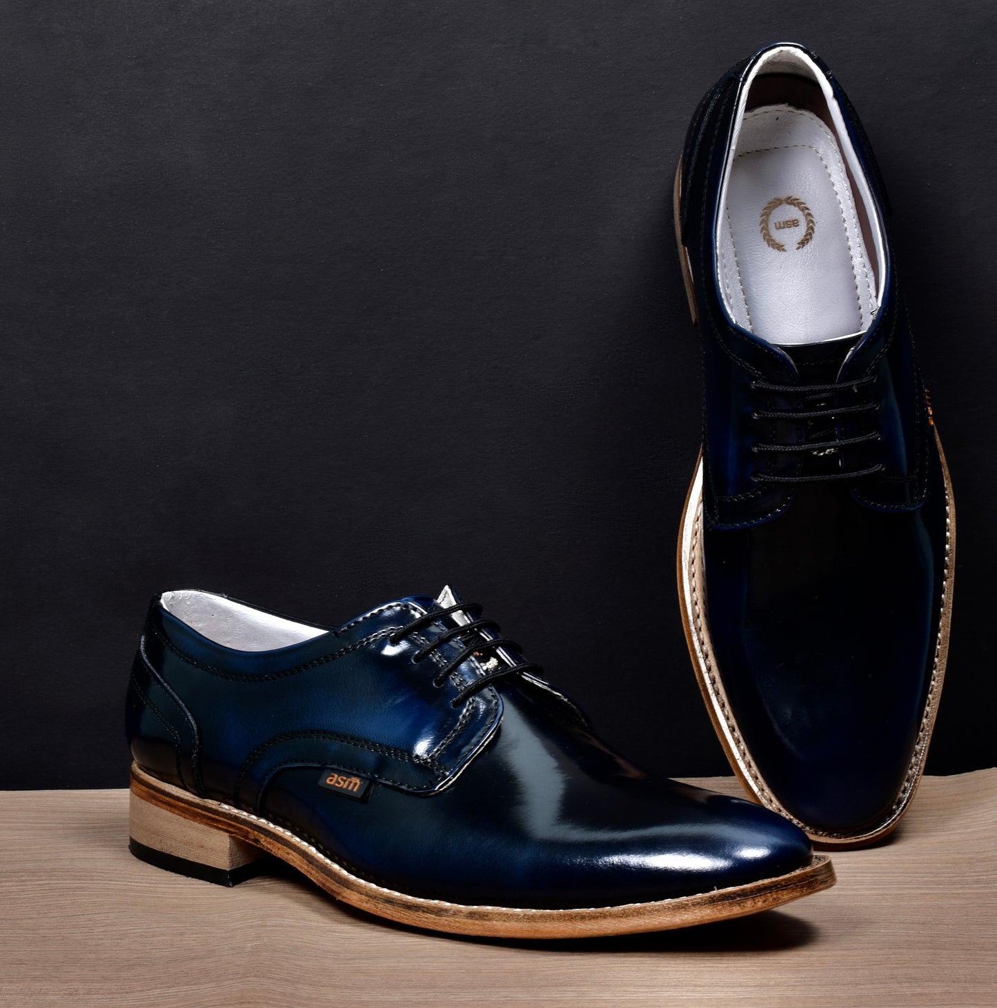 Goodyear Welted Derby Shoes : Blue Brush off leather with Memory foam footpad.