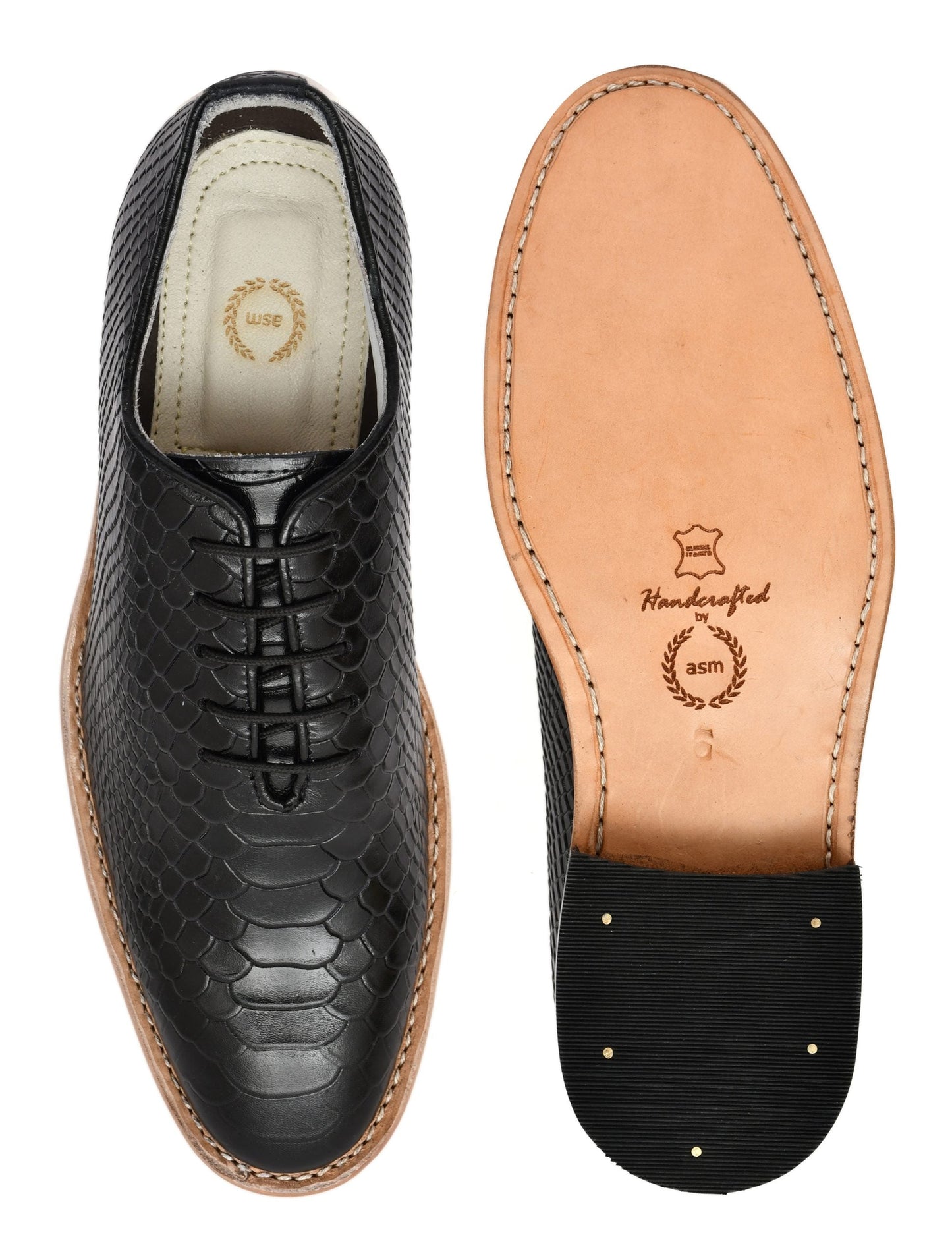 Goodyear Welted Derby Shoes : Black Cobra Embossed leather with Memory foam footpad.