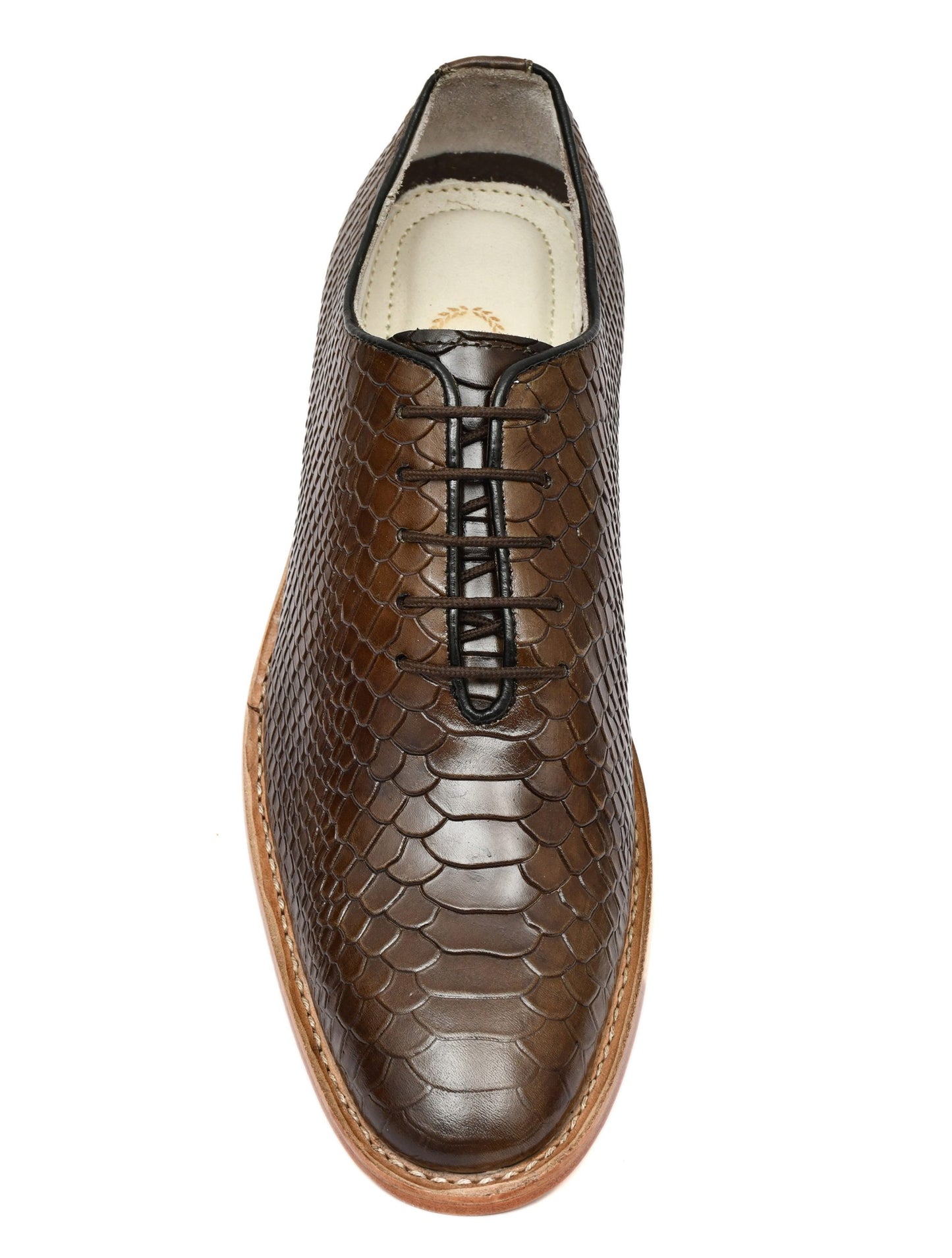 Goodyear Welted Derby Shoes : Green Cobra Embossed leather with Memory foam footpad.