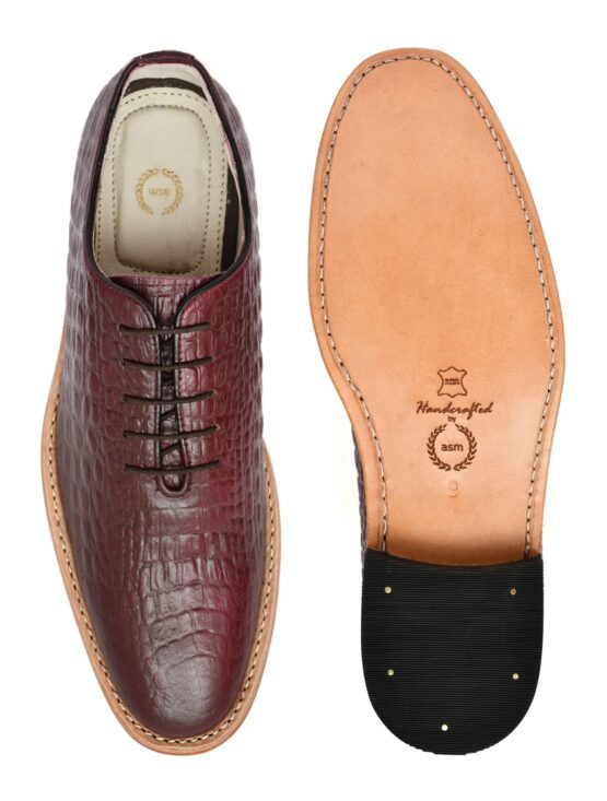 Goodyear Welted Derby Shoes : Wine Croco Embossed leather with Memory foam footpad.