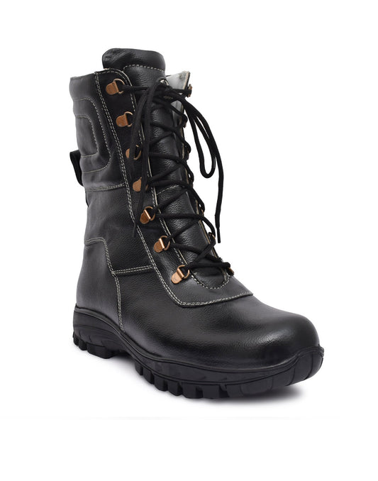 Snow Boots : Black Leather boots with Fur & Memory foam footpad.