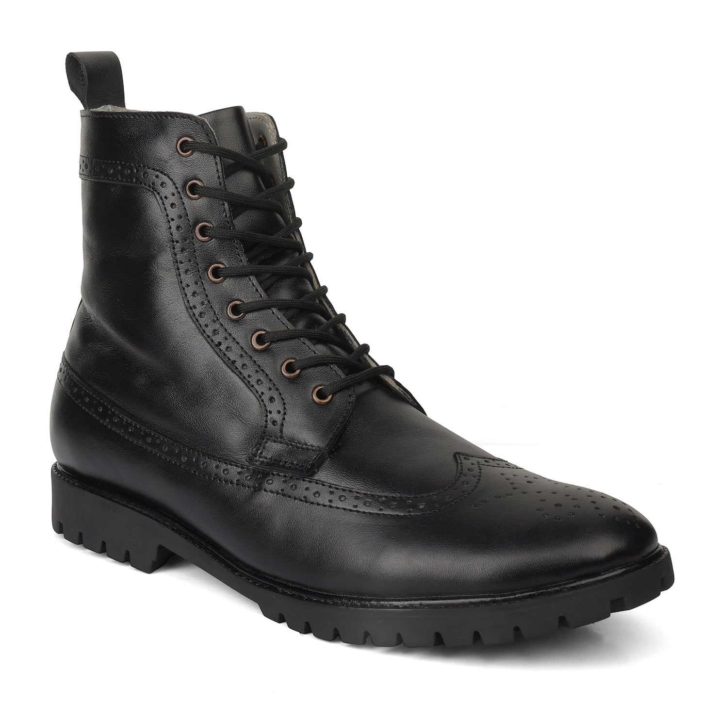 Elevator Boots : 3″Inches Hidden Height Increasing Black leather Brogue Shoes.