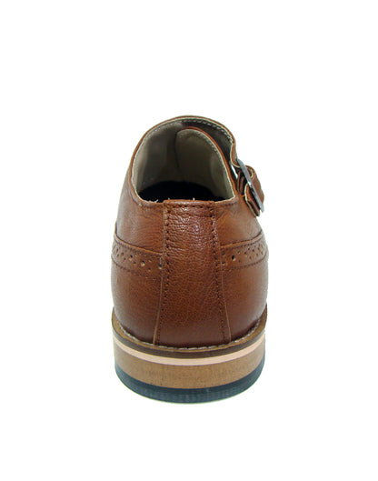Monk Strap Shoes : Tan leather Monk Strap Oxford Shoes for men with Memory foam footpad. Article : HU112-Tan