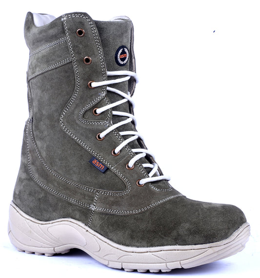 Biker Boots : Green Suede leather Rider boots for bikers with Side chain & Memory foam footpad.