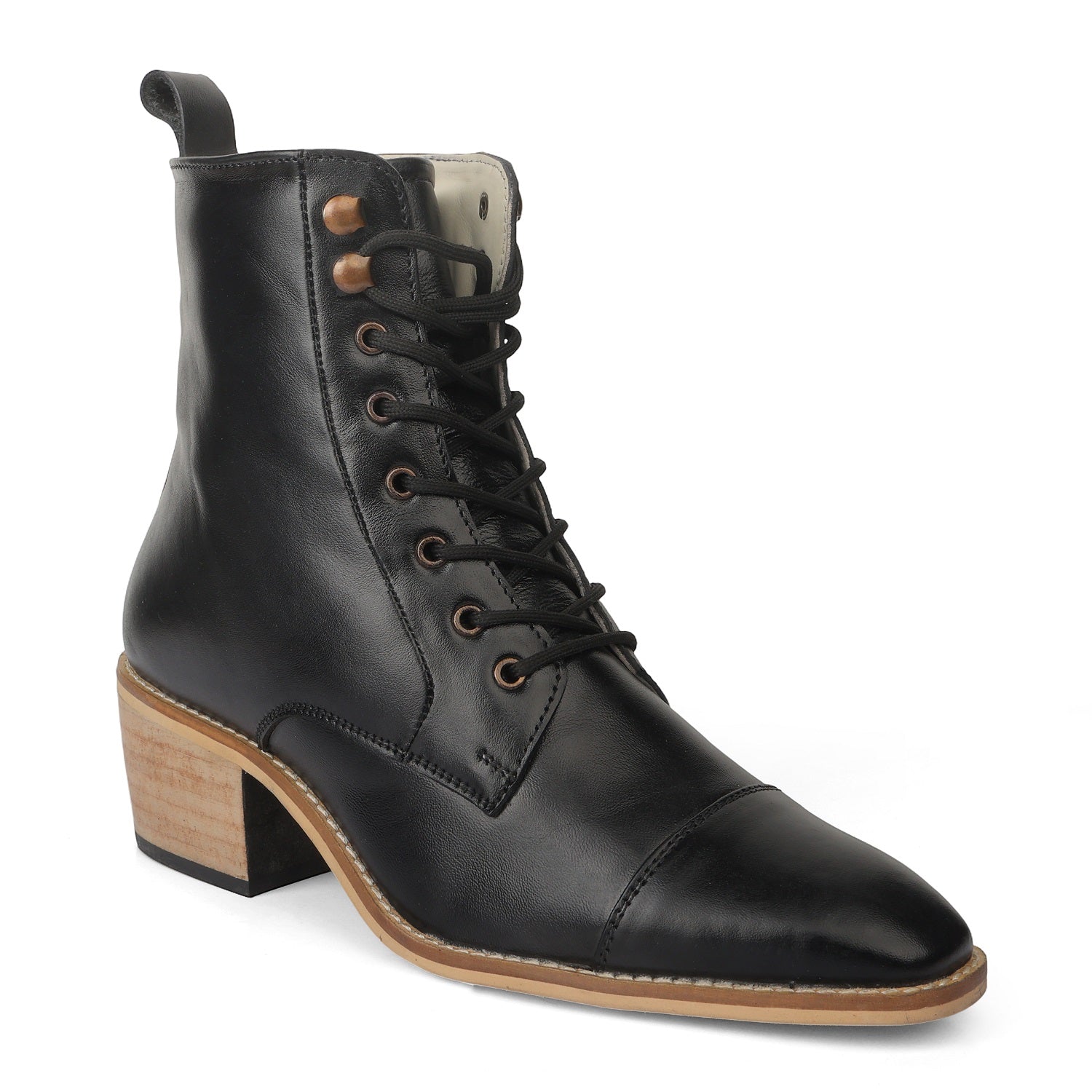 Elevator Shoes : 3.5″Inches Hidden Height Increasing Oxford Boots with Cuban Heels.