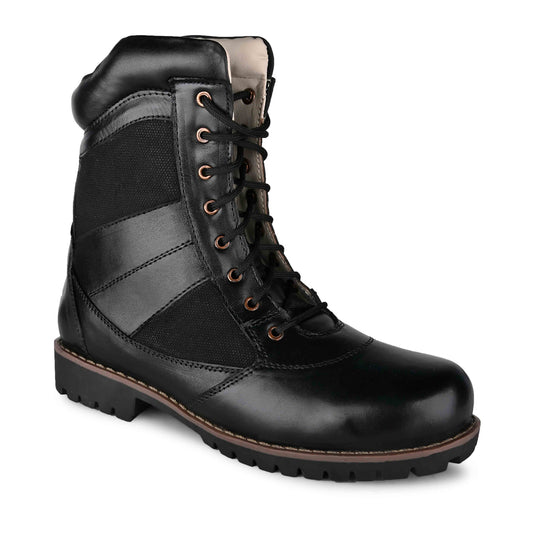 Military Desert Boot : Long Black leather Tactical boots with Memory foam footpad.