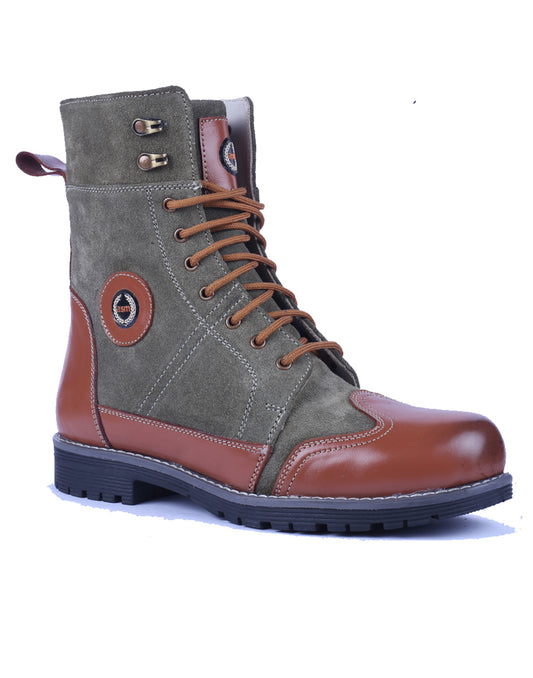 Biker Boots : Grey Suede leather Rider boots for bikers with Memory foam footpad.