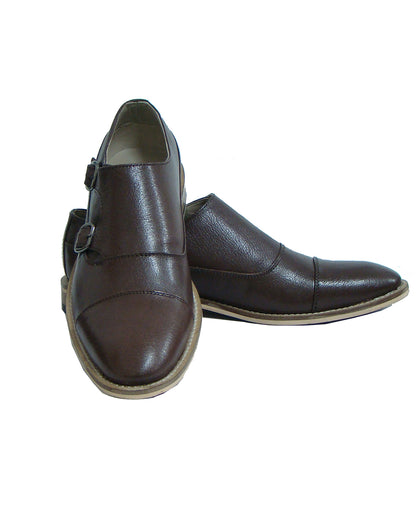 Monk Strap Shoes : Brown leather Monk Strap Oxford Shoes for men with Memory foam footpad. Article : HU113-Brown