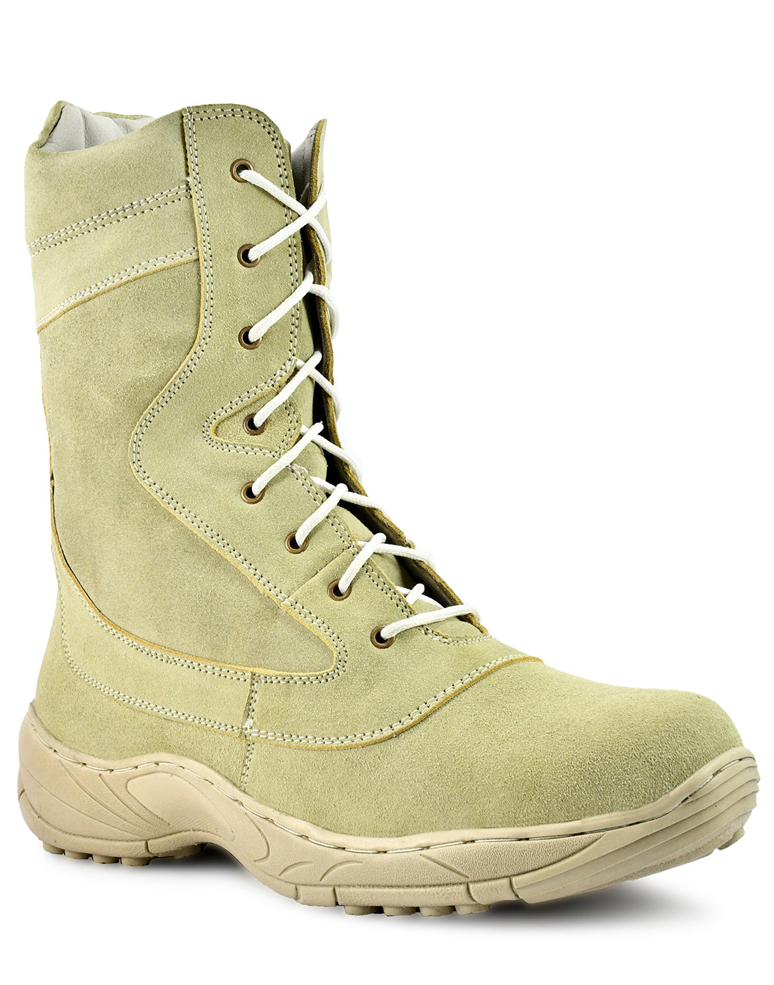 Biker Boots : Beige Suede leather Rider boots for bikers with side chain & Memory foam footpad.