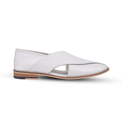 Peshawari : White leather handmade Peshawari with Memory foam footpad. Article : P01_White - Agra Shoe Mart