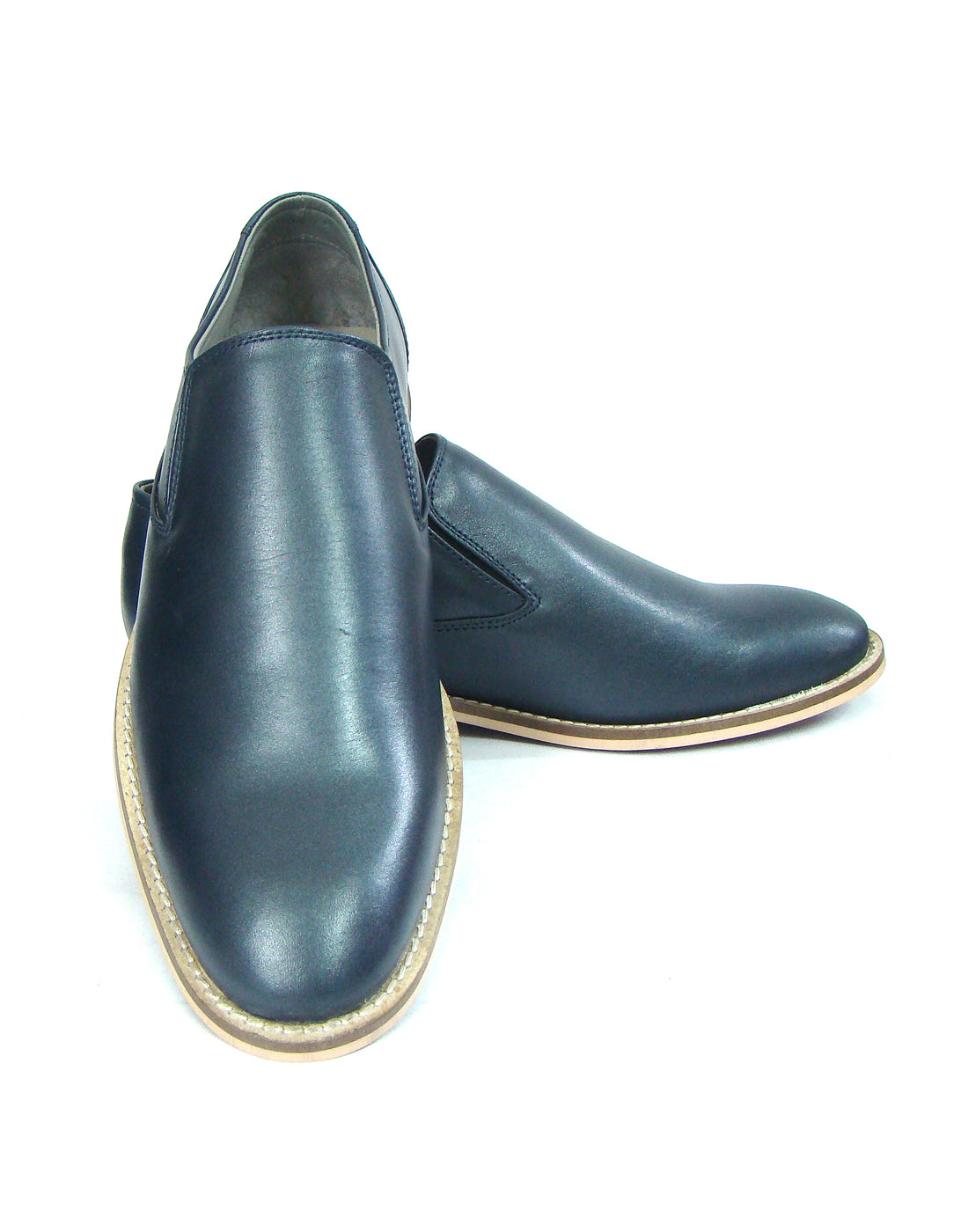 Penny loafers : Blue leather Penny loafer with Memory foam footpad. Article : HU5073-Blue
