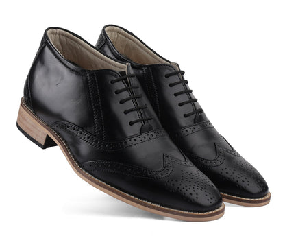 Elevator Shoes : 3″Inches Hidden Height Increasing Black leather Brogue Shoes.