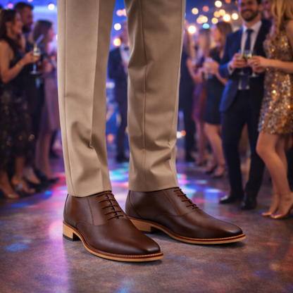 Elevator Shoes : 3″Inches Hidden Height Increasing Brown leather Derby Shoes.