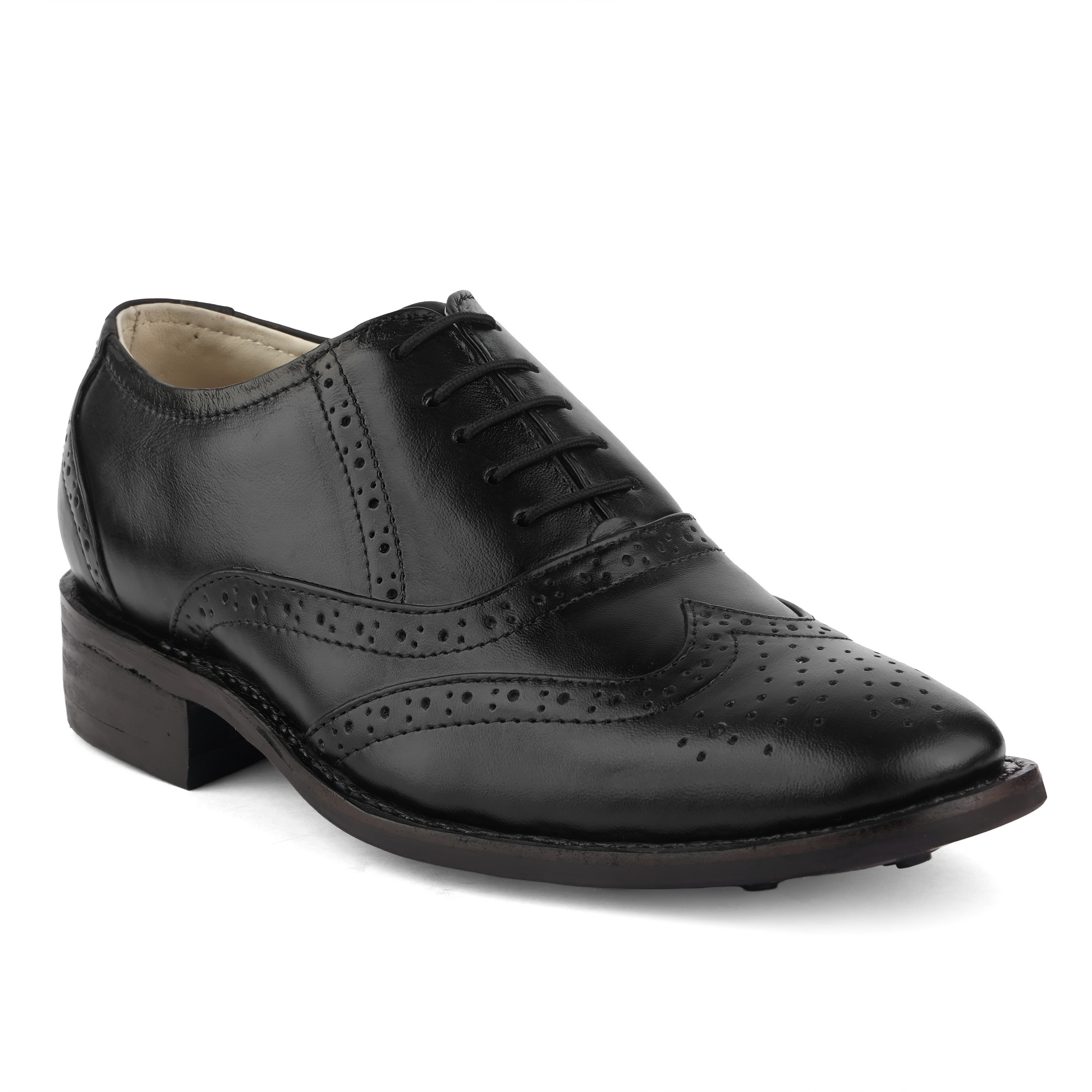 Goodyear Welted Brogue Shoes : Black Grain leather with Rubber sole and Memory foam footpad. HRG102-Blk - Agra Shoe Mart