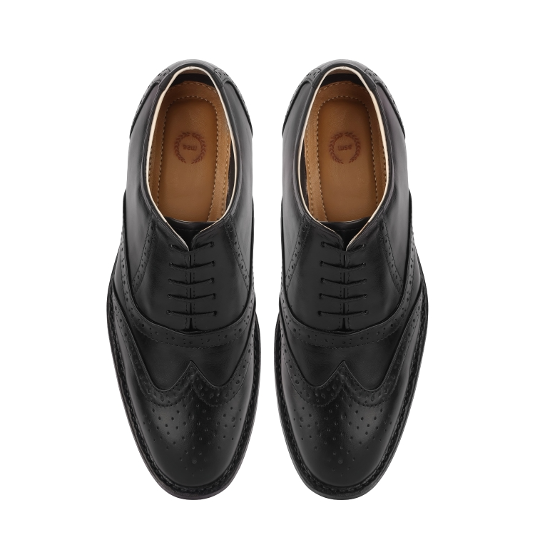 Goodyear Welted Brogue Shoes : Black Grain leather with Rubber sole and Memory foam footpad. HRG102-Blk